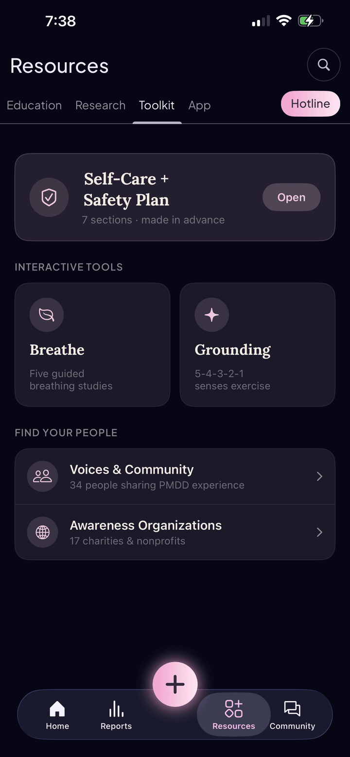 Toolkit with self-care safety plan, breathe, and grounding exercises