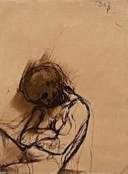 Artistic sketch of a person curled inward, used on the Red Tent PMDD story